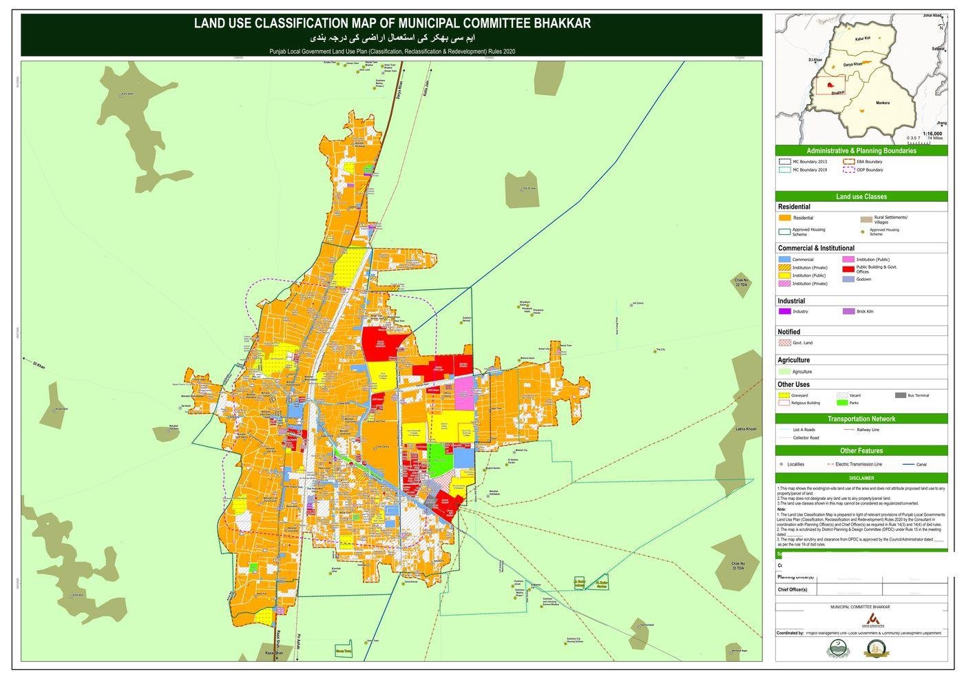 Land use classification map of Municipal Committee Bhakkar