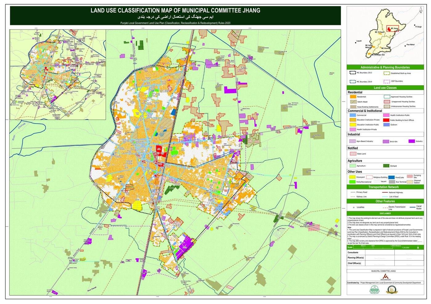 Land use classification map of Municipal Committee Jhang