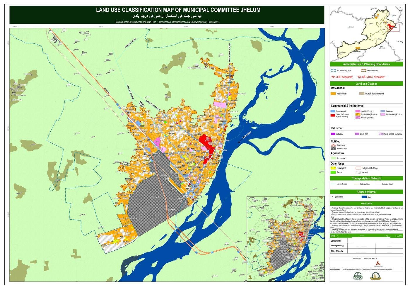 Land use classification map of Municipal Committee Jhelum