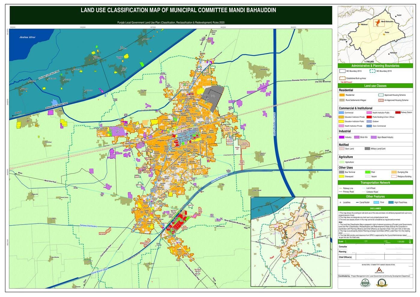 Land use classification map of Municipal Committee Mandi Bahauddin