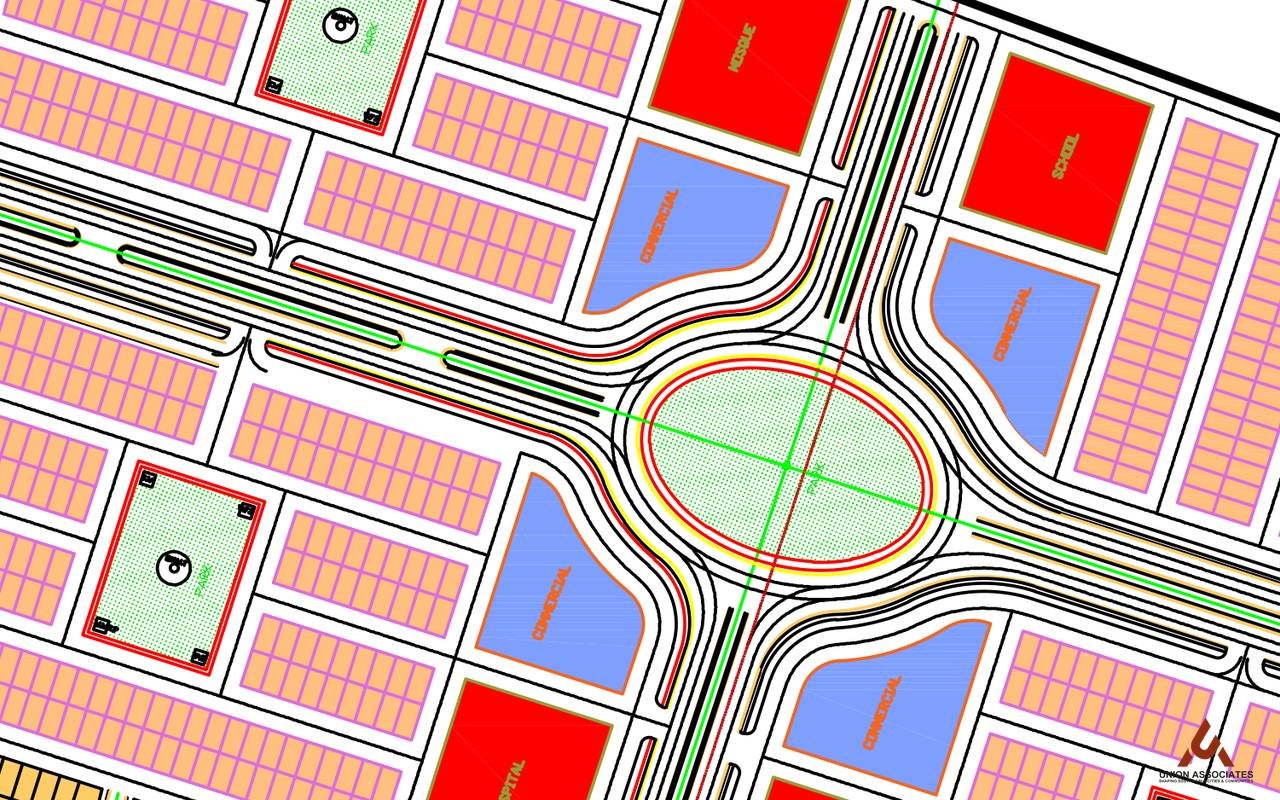 Part plan of the civic core and oval roundabout in Green City
