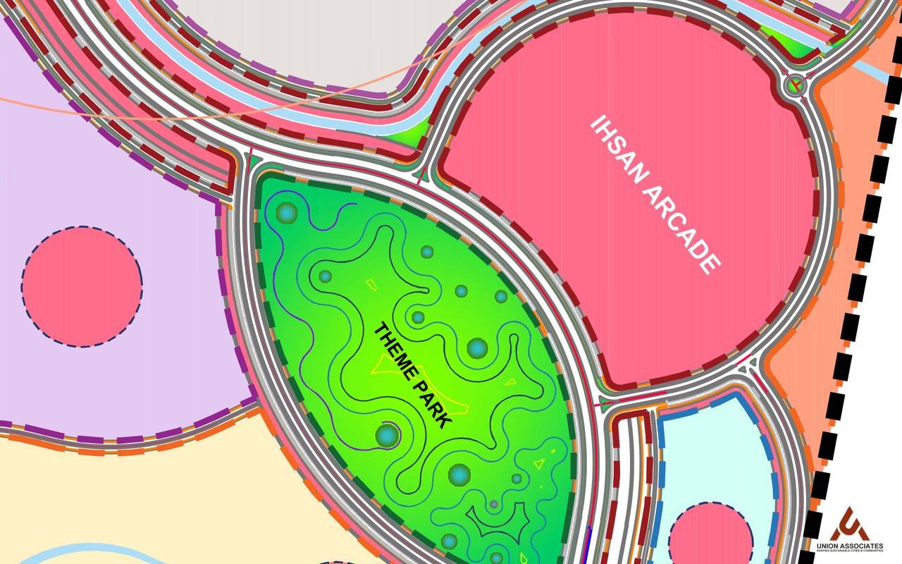 Part plan of Ihsan Arcade and the theme park in Green Valley
