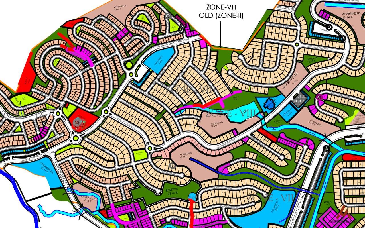 Part plan of the central zones of Serene City