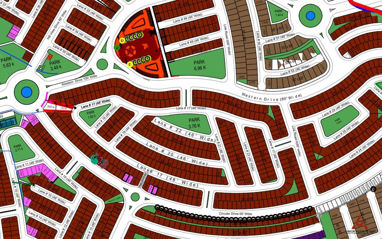 Part plan of the central district of Rafi Block