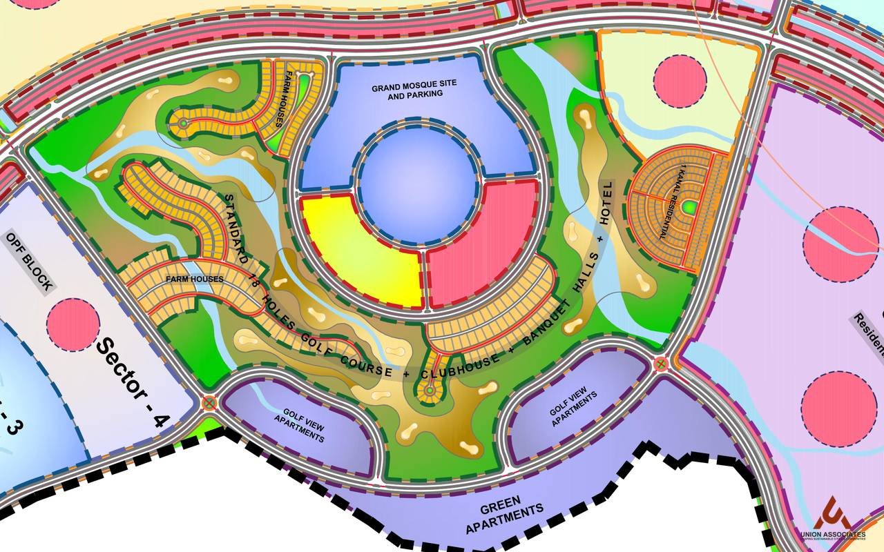 Part plan of the golf course and grand mosque district in Green Valley
