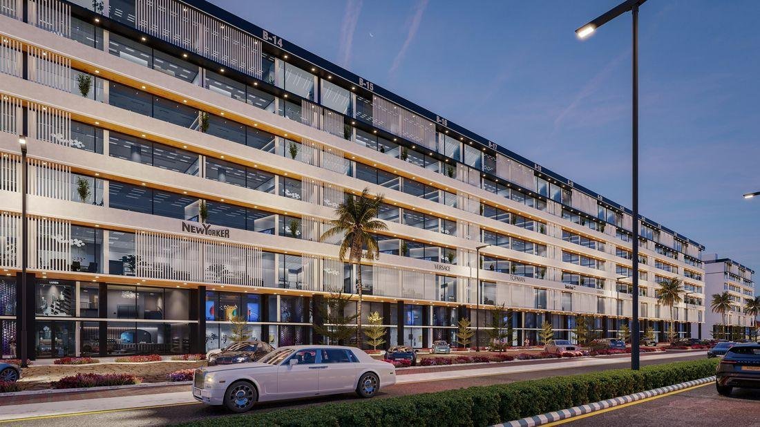 Mixed-use block — street perspective
